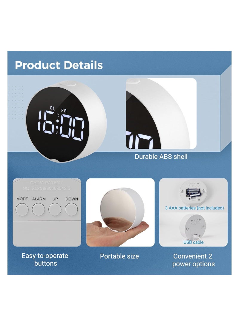 Small Digital Alarm Clock LED Desk Travel Electronic Clock Dual Alarm Snooze Dimmable Day Set 12/24H Week Display 4inch White (No Battery＆Adapter) - Image 5