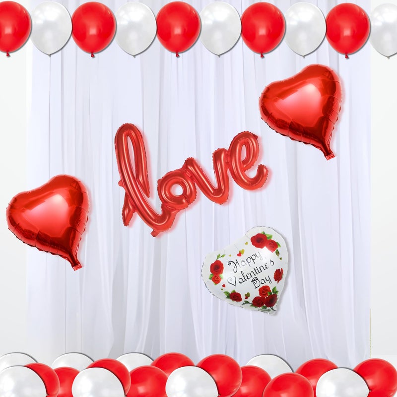 1iAM Valentine's Day Decoration Combo Pack of 36-1pc "love" Cursive Balloon, 1pc White Net, 3pcs Heart & 30pcs Balloons & 1pc Glue Dots for Propose Day, Romantic Dinner, Surprise Party Decoration - Image 1