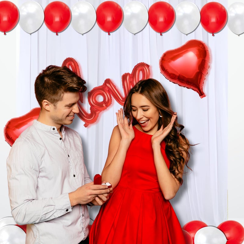 1iAM Valentine's Day Decoration Combo Pack of 36-1pc "love" Cursive Balloon, 1pc White Net, 3pcs Heart & 30pcs Balloons & 1pc Glue Dots for Propose Day, Romantic Dinner, Surprise Party Decoration - Image 3