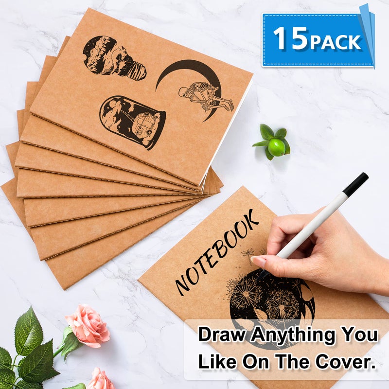feela 15 Pack A5 Kraft Notebooks, 60 Lined Blank Pages Travel Journal Bulk, Soft Cover Notebooks for Women Girls Students, Making Plans Writing Memos Office School Supplies, 8.3 X 5.5 in - Image 3