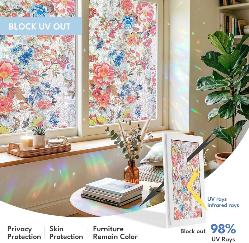 ADD.HERES Window Privacy Film Home Room Bathroom Spring Decor Car Decorations, Stained Glass Window Film, Static Cling Window Film, Window Tint，Rainbow Window Film (Crimson Ice Blue, 17.5" x 78.7") - Image 4