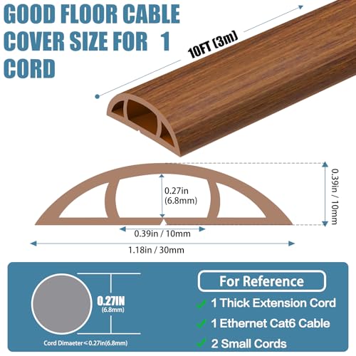 JAHOMFAI Floor Cord Covers for Wires 10FT Cable Hider Wire Cover Self Adhesive Cord Hider Floor for Offices, Homes, Workshops, Warehouses Cable Cavity 0.39" W x 0.27" H - Image 2