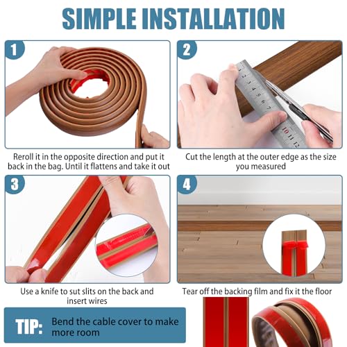JAHOMFAI Floor Cord Covers for Wires 10FT Cable Hider Wire Cover Self Adhesive Cord Hider Floor for Offices, Homes, Workshops, Warehouses Cable Cavity 0.39" W x 0.27" H - Image 5