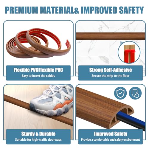JAHOMFAI Floor Cord Covers for Wires 10FT Cable Hider Wire Cover Self Adhesive Cord Hider Floor for Offices, Homes, Workshops, Warehouses Cable Cavity 0.39" W x 0.27" H - Image 3