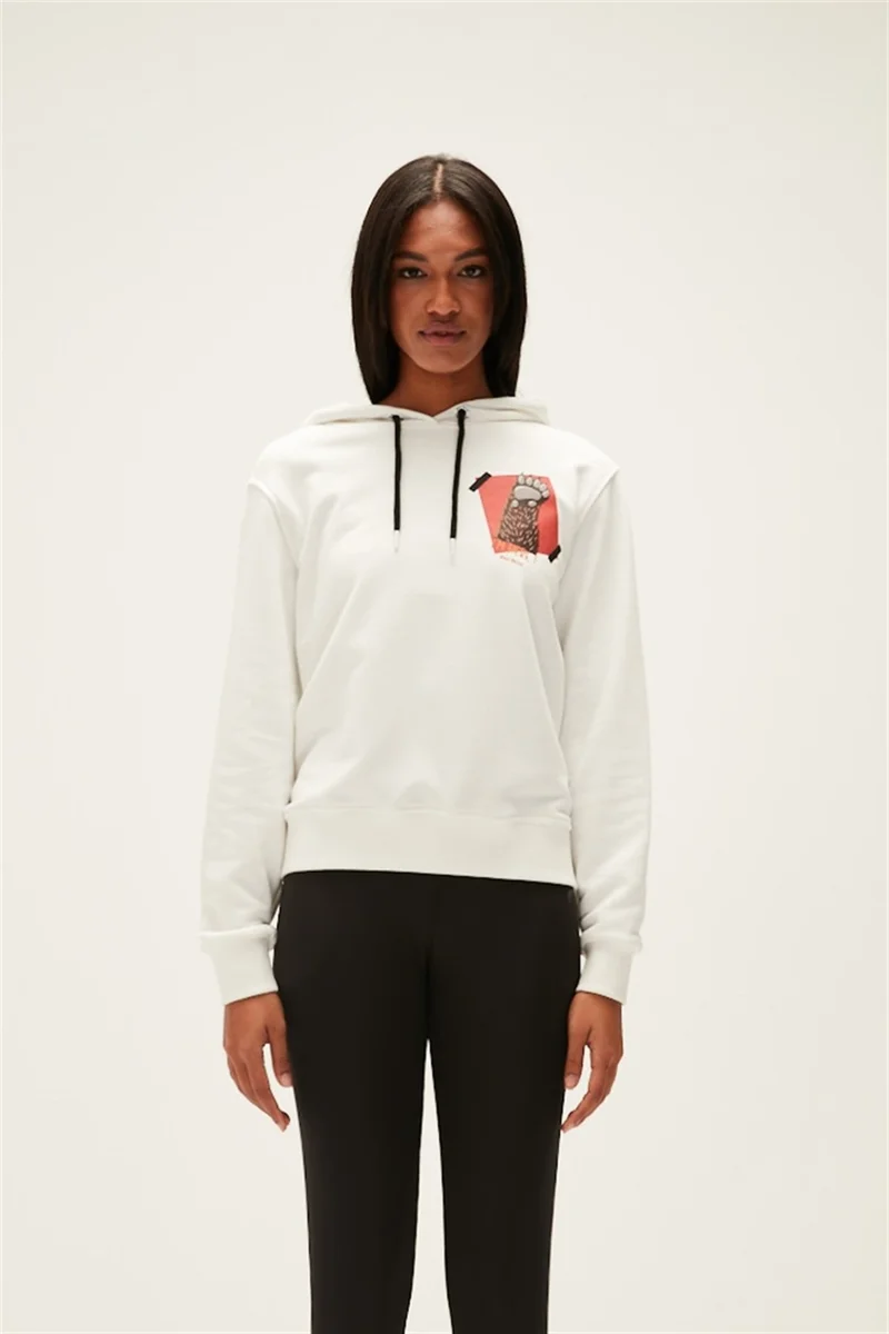 باد بير Here Hooded Women's White Sweatshirt