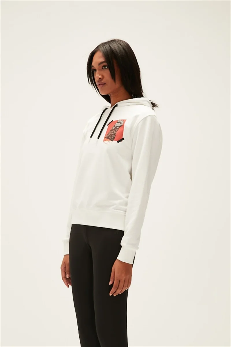 باد بير Here Hooded Women's White Sweatshirt
