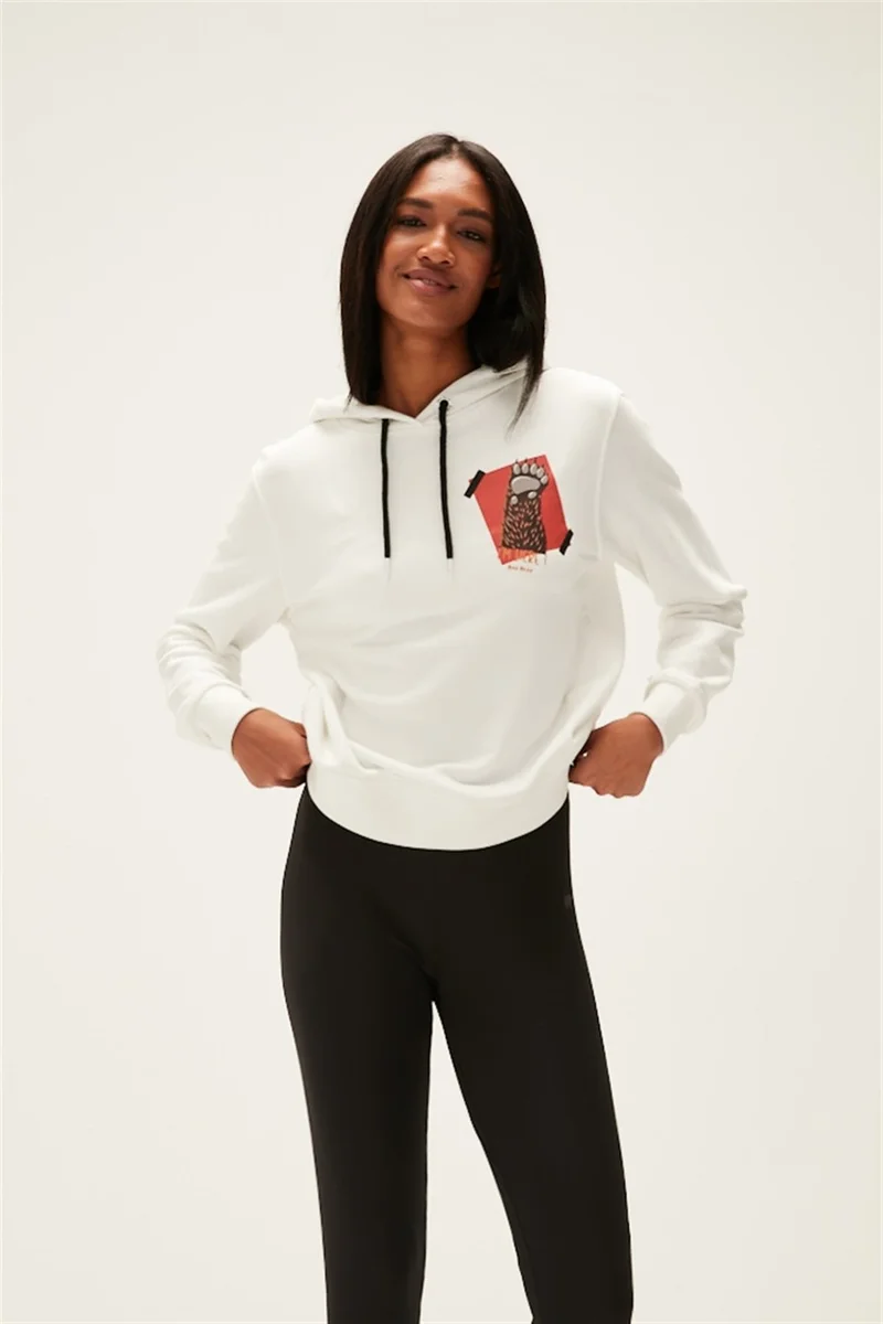 باد بير Here Hooded Women's White Sweatshirt