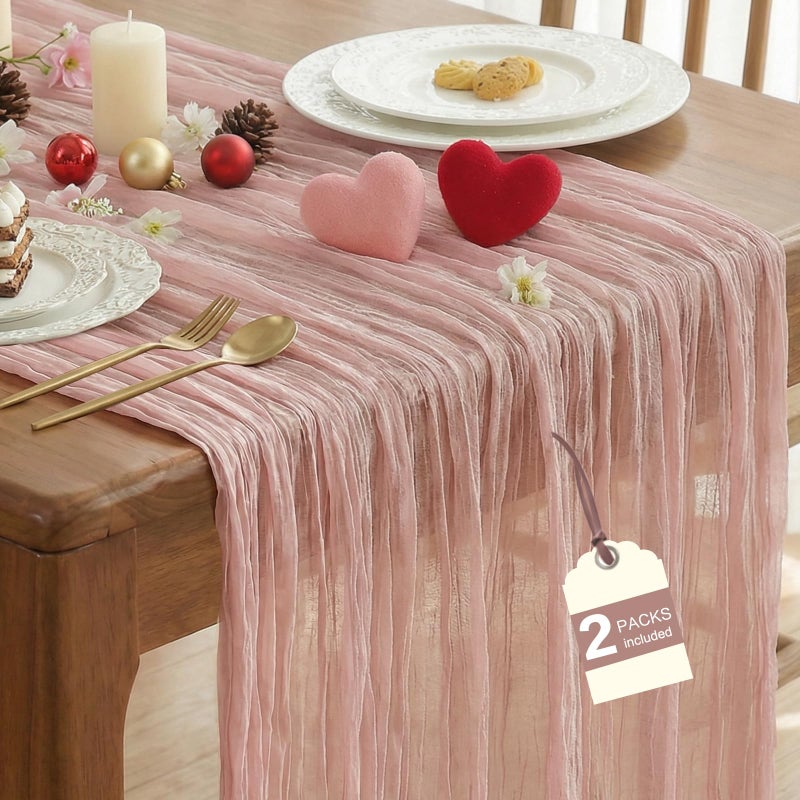 IVAPUPU 2 Pcs Cheesecloth Table Runner - 10ft Dusty Pink Boho Gauze Cheese Cloth Table Runner for Baby Shower Decoration Wedding Party Summer Garden Farmhouse Table Runner - Image 1