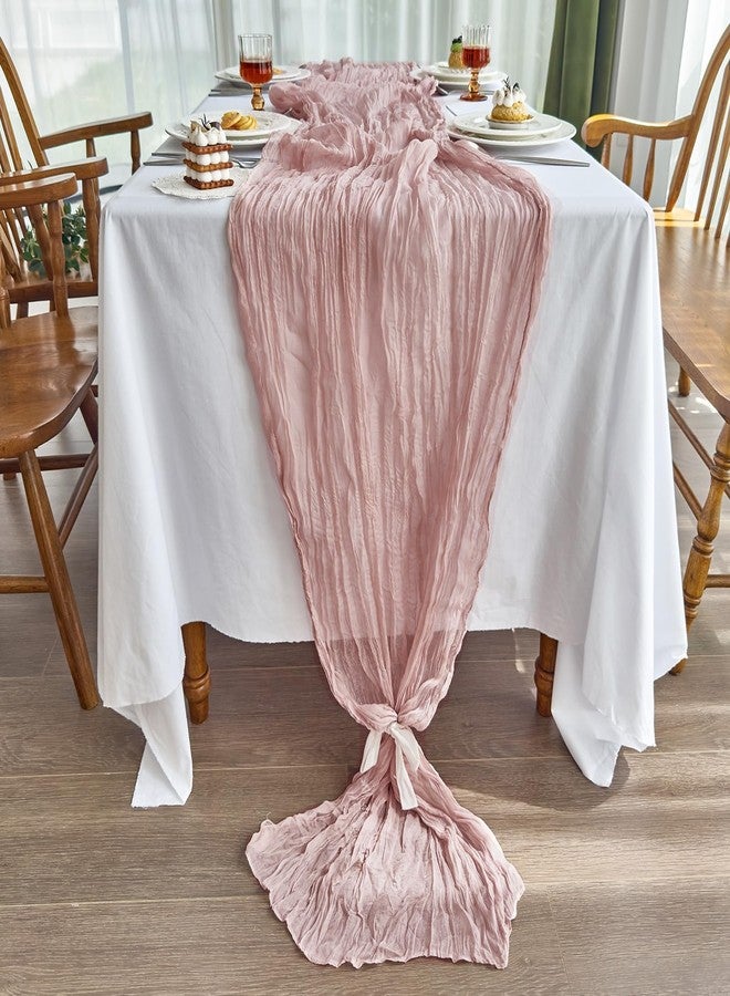 IVAPUPU 2 Pcs Cheesecloth Table Runner - 10ft Dusty Pink Boho Gauze Cheese Cloth Table Runner for Baby Shower Decoration Wedding Party Summer Garden Farmhouse Table Runner - Image 3