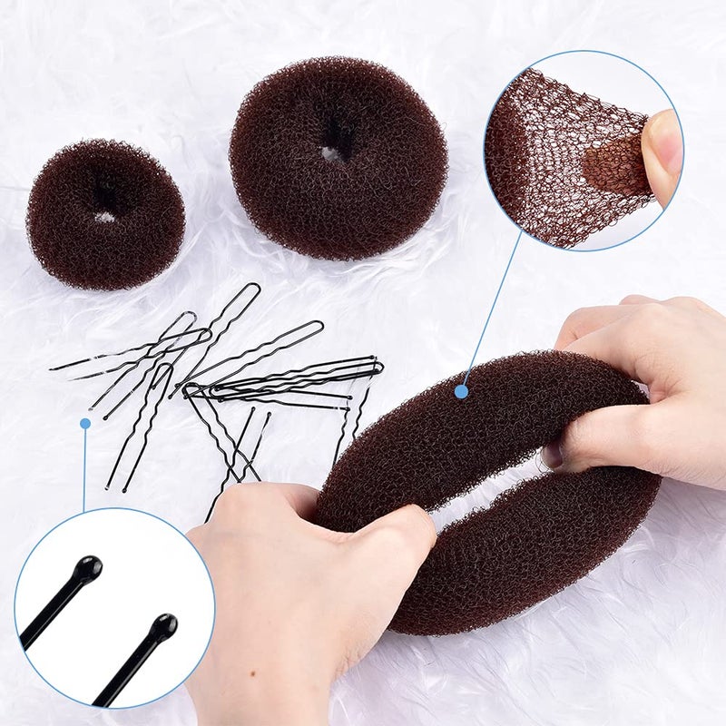 TsMADDTs Donut Hair Bun Maker, 3PCS Dark Brown Ring Style Bun Maker with 20PCS U Shaped Hair Pins for Women Dance - Image 3