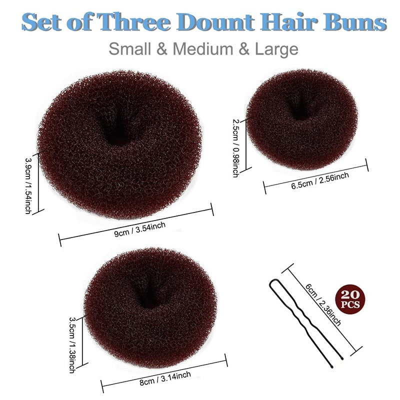 TsMADDTs Donut Hair Bun Maker, 3PCS Dark Brown Ring Style Bun Maker with 20PCS U Shaped Hair Pins for Women Dance - Image 2