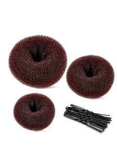 TsMADDTs TsMADDTs Donut Hair Ring Style Set with Large Bobby Pins, Dark Brown - 3 Bun Makers & 20 Pins  - Image 2