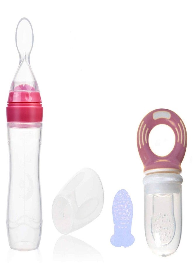 BCARE Bpa-Free Soft Silicone Sipper Juice Milk Rice Spoon Feeding Bottle with Fruit Nibbler Combo Set for Newborn Baby Infants Kids 0-6 Months 120ml Pack of 1 (Pink, 120ml) - Image 1