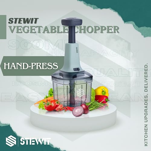Stewit Food Chopper 900ml, Steel Large Manual Hand-Press Vegetable Chopper Mixer Cutter to Cut Onion, Salad, Tomato, Potato (Pista 900ml) - Image 4