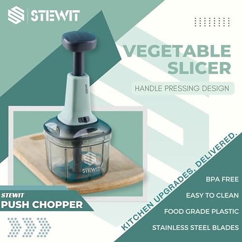 Stewit Food Chopper 900ml, Steel Large Manual Hand-Press Vegetable Chopper Mixer Cutter to Cut Onion, Salad, Tomato, Potato (Pista 900ml) - Image 5