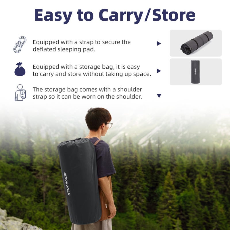 INVOKER Camping Sleeping Pad 3.15â€ Memory Foam Fast Self Inflating Insulated Durable Camping Mat Air Mattress with Pillowï¼Œfor Tent, Traveling, Car, Camping, Grey - Image 5