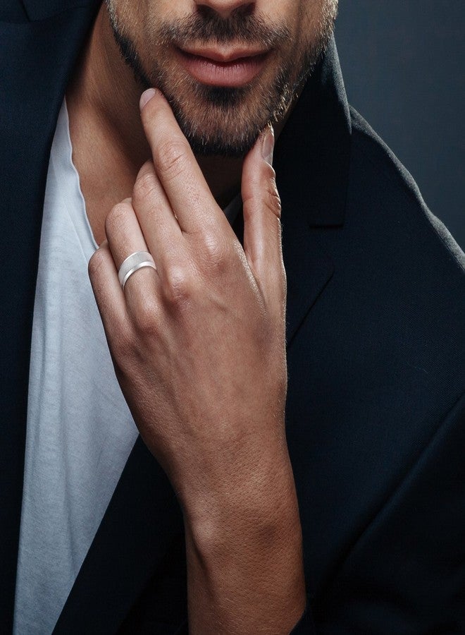 PEORA Men's 8mm Solid 925 Sterling Silver Wedding Ring Band, Beveled Edge, Brushed Matte, Comfort Fit 8, Durable, Sleek, Sturdy Men's Wedding Band, w/Wedding Ring Box, Gifts for Men w/Jewelry Box - Image 3