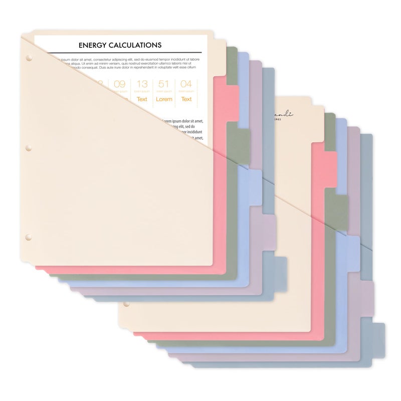 H4D 6-Tab Dividers for 3 Ring Binder, Plastic Dividers with Two Pockets, Letter Size, Morandi Colors, 2 Set - Image 1