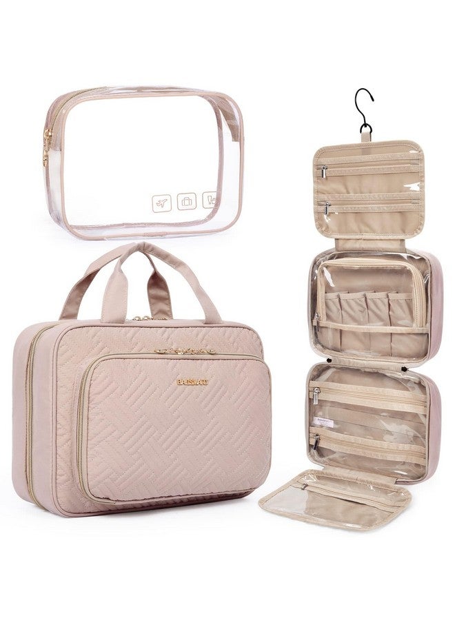 BAGSMART BAGSMART Toiletry Bag Hanging Travel Makeup Organizer with TSA Approved Transparent Cosmetic Bag Makeup Bag for Full Sized Toiletries, Large-Pink - Image 1