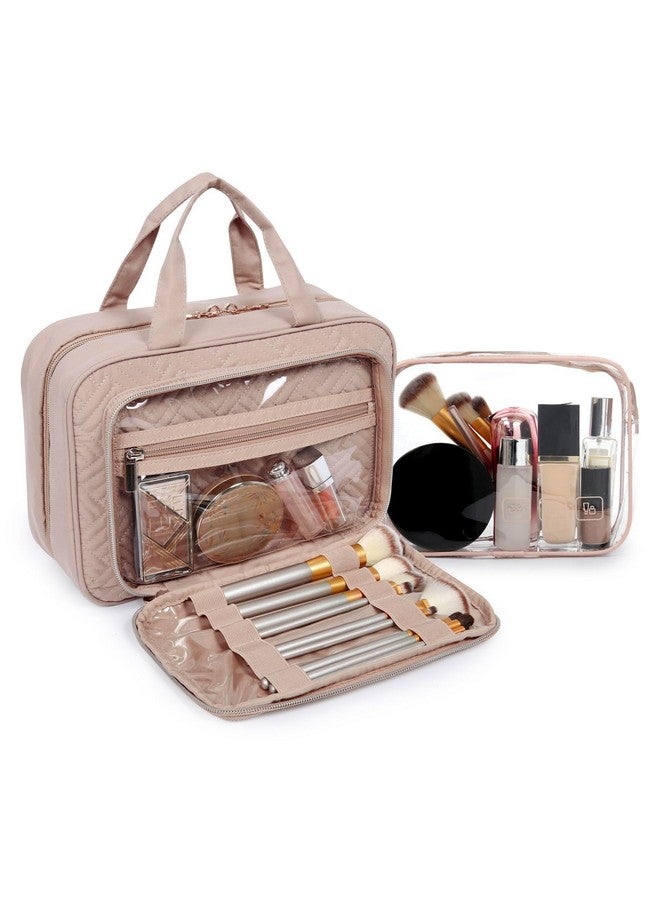 BAGSMART BAGSMART Toiletry Bag Hanging Travel Makeup Organizer with TSA Approved Transparent Cosmetic Bag Makeup Bag for Full Sized Toiletries, Large-Pink - Image 2