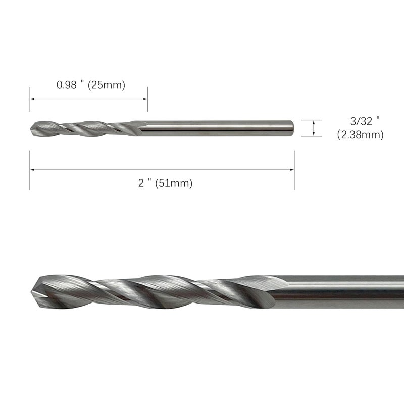 LU&MN 5-Piece 3/32"" Solid Tungsten Carbide Jobber Drill Bits with Straight Shank and 118 Point Angle - Image 2