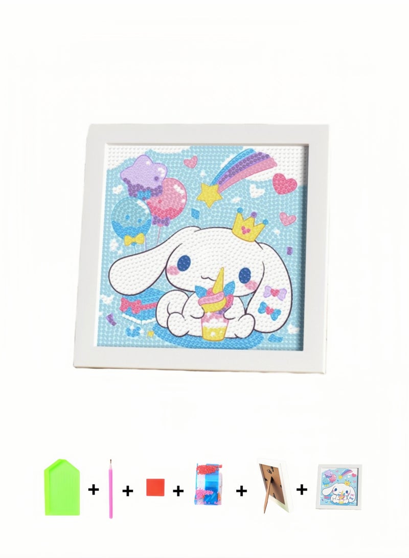 Kids DIY Diamond Art Set with Wooden Frame, Easy 5D Diamond Art Painting Set, Mini Diamond Art Painting for Home Wall Desktop Decoration (6.69x6.69 Inch)  - Image 1