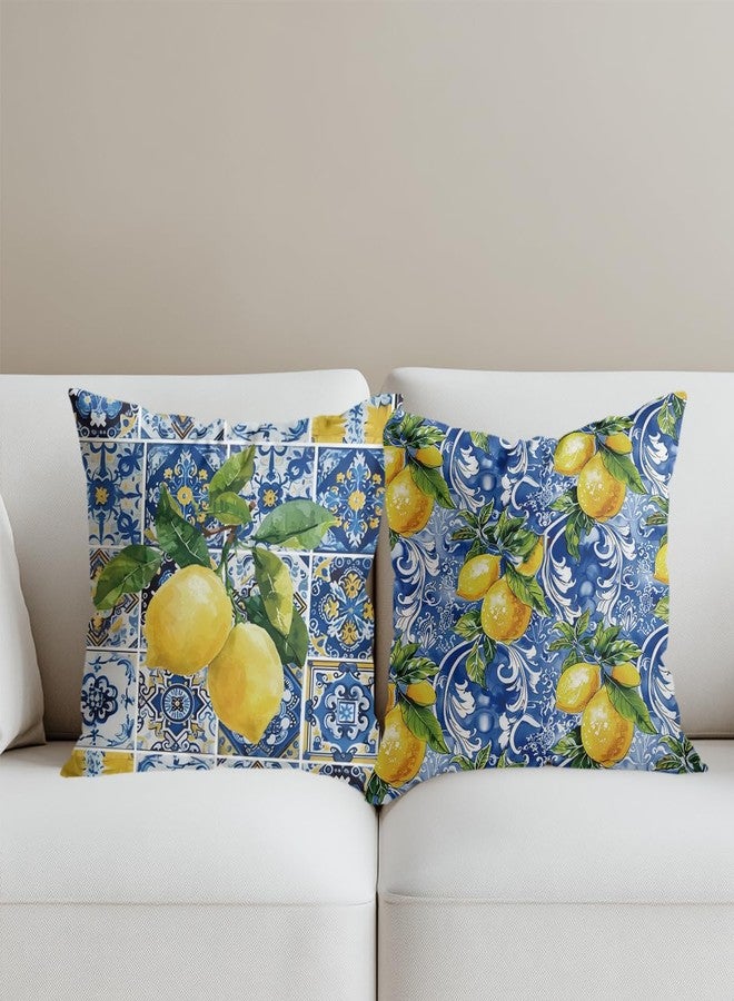 CQM 2 PCs Pillow Covers 18x18, Italy Lemon Throw Pillow Covers, Lemon Decor Italian Gifts Pillow Cases Decorative Pillow Protectors Living Room Bedroom Office Home Decor for Cushion Car Bed - Image 3