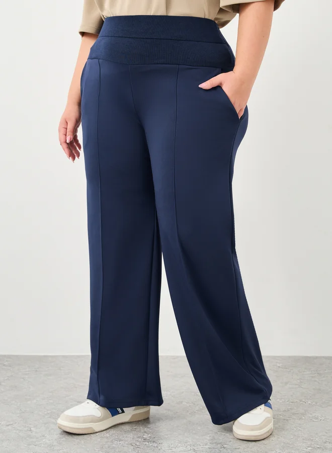ستايلي Styli Plus Navy Blue Scuba Joggers with Wide Waistband
