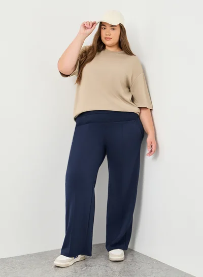 Styli Plus Navy Blue Scuba Joggers with Wide Waistband