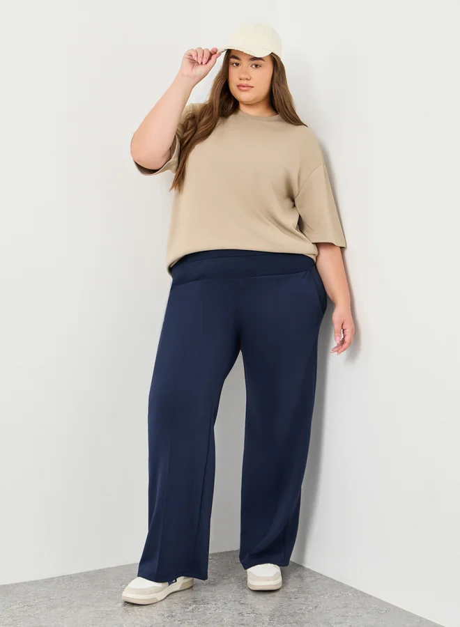 ستايلي Styli Plus Navy Blue Scuba Joggers with Wide Waistband