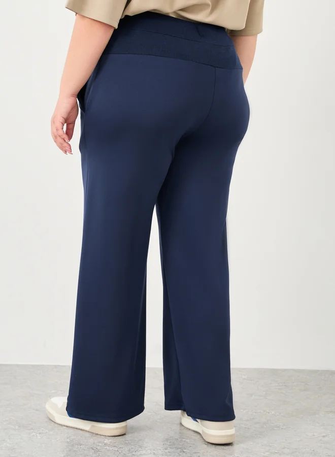 Styli Styli Plus Navy Blue Scuba Joggers with Wide Waistband