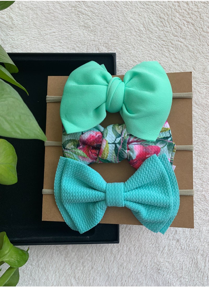 The Girl Cap The Girl Cap Elastic Baby Headband Stretchable Nylon Assorted Hairbands Hair Accessories for Baby Mint Green 3pcs  - Image 3