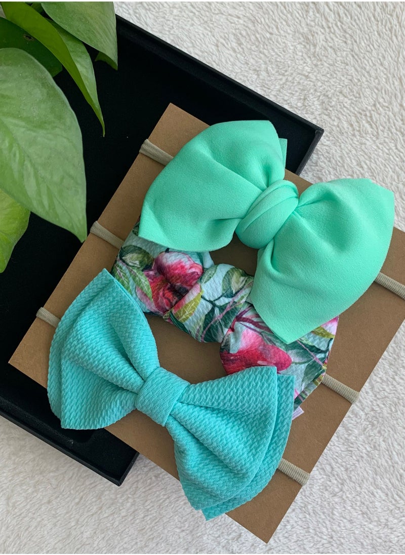 The Girl Cap The Girl Cap Elastic Baby Headband Stretchable Nylon Assorted Hairbands Hair Accessories for Baby Mint Green 3pcs  - Image 2