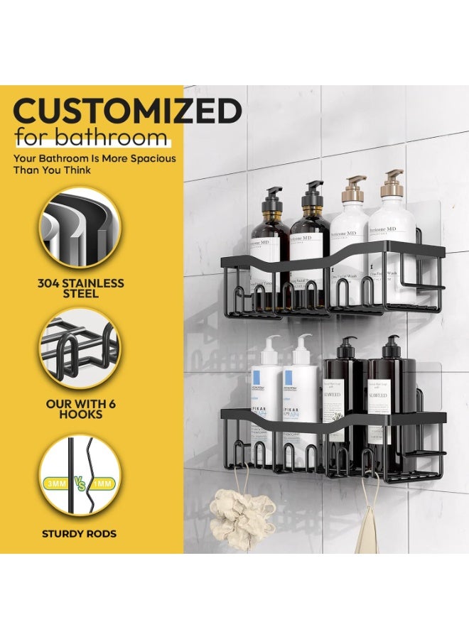 Eworld Shower Caddy Set of 5 – 2 Large Stainless Steel Racks with Hooks, 2 Soap Holders & 1 Toothbrush Holder, No-Drill Adhesive Wall Mount Bathroom Organizer  - Image 3