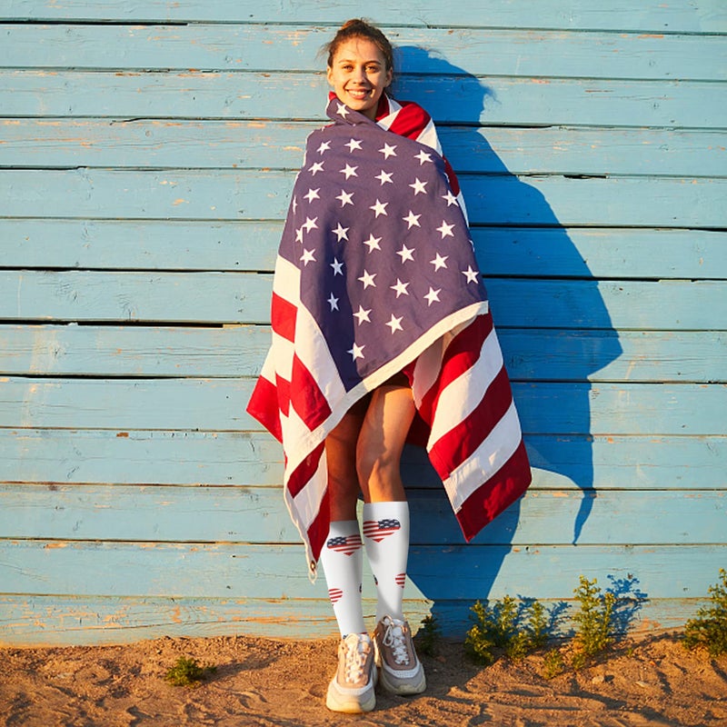 Junely American flag Compression Socks for Women Knee High Patriotic Socks for 4th of July Running Athletic Nurses Pregnant Women Work Support Travel Flight Sports Gifts Red White Blue - Image 3