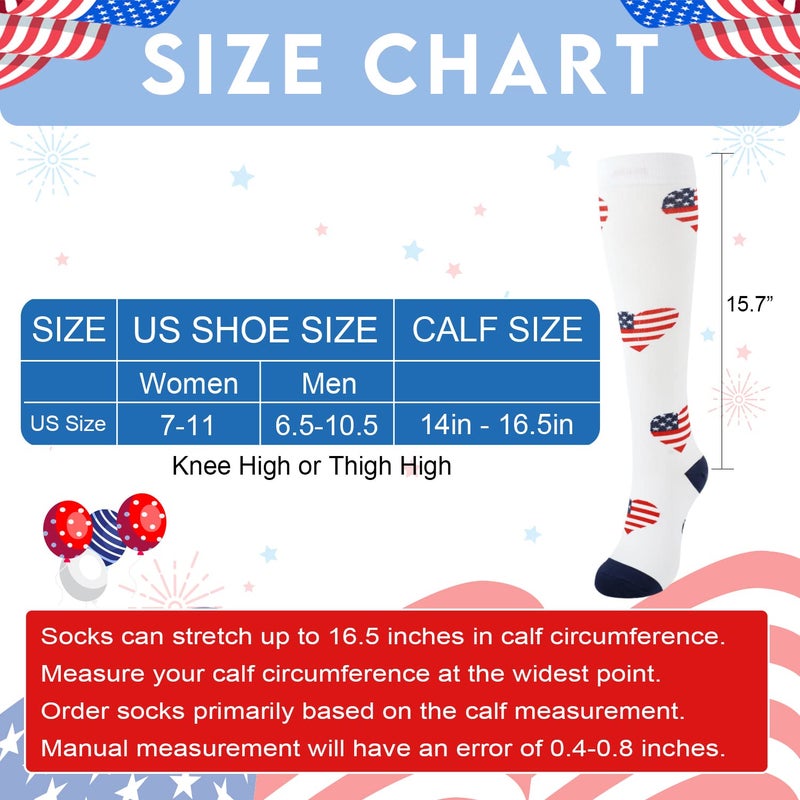 Junely American flag Compression Socks for Women Knee High Patriotic Socks for 4th of July Running Athletic Nurses Pregnant Women Work Support Travel Flight Sports Gifts Red White Blue - Image 5