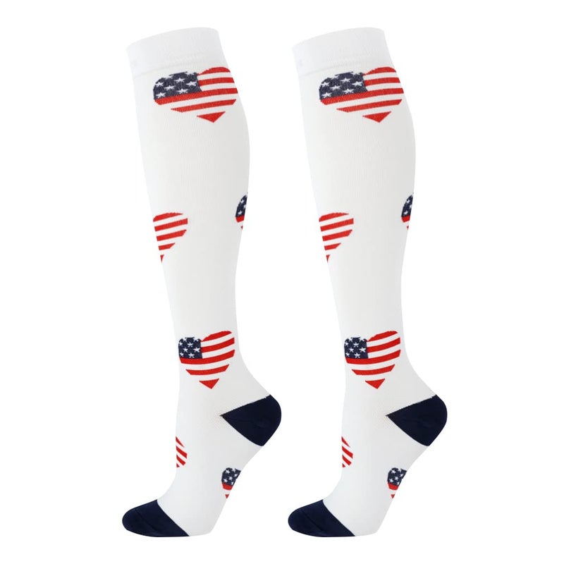 Junely American flag Compression Socks for Women Knee High Patriotic Socks for 4th of July Running Athletic Nurses Pregnant Women Work Support Travel Flight Sports Gifts Red White Blue - Image 1