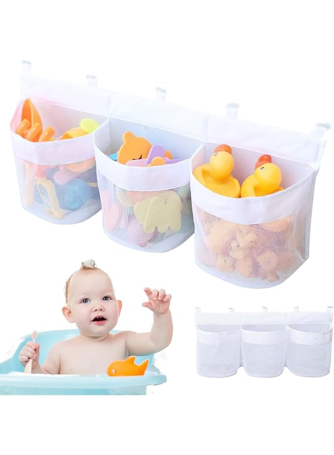 YARDHOBI Bath Toy Organizer 3 Compartments Bathtub Toy Storage Quick Access Bath Toy Holder For Bathtub Baby Organizer And Storage Quick Dry Baby Bath Toy Storage For Tub Mesh Shower Caddy - Image 1