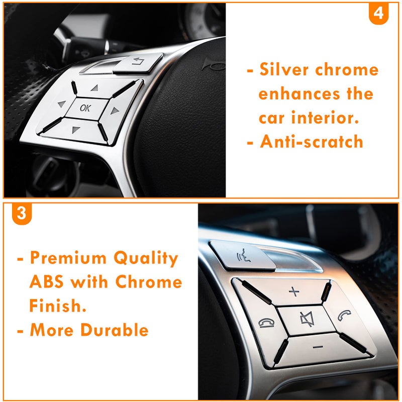 Moonlinks Steering Wheel Button Sticker Compatible with Mercedes A B C E M G SL GL GLA CLA GLK SLK GLS Class,Steering Wheel Button Decoration Trim Cover Sticker Inner Accessories(12PCS,Chrome-Square) - Image 5