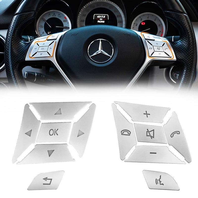 Moonlinks Steering Wheel Button Sticker Compatible with Mercedes A B C E M G SL GL GLA CLA GLK SLK GLS Class,Steering Wheel Button Decoration Trim Cover Sticker Inner Accessories(12PCS,Chrome-Square) - Image 1