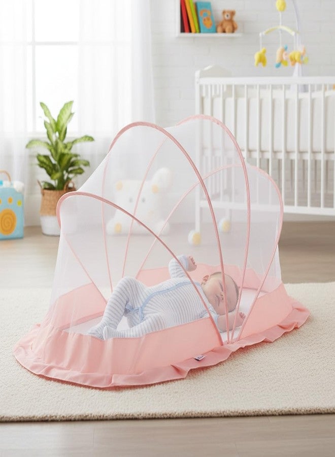Wakefit Foldable Baby Mosquito Net | Bottomless Net for Safe & Easy Use | Portable & Soft Mesh Mosquito Net for Babies & Toddlers(0 to 24 Months) | 130x65x60 CM | White Pink - Image 1