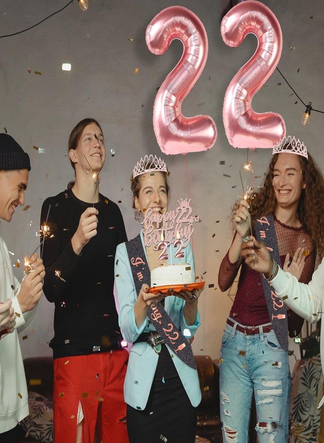 YeohJoy 22nd Birthday Decorations for Women, Including 22nd Birthday Sash and Tiara, Birthday Cake Topper and Candles 22, Rose Gold 22 Balloons, 22nd Birthday Gifts for Women - Image 3