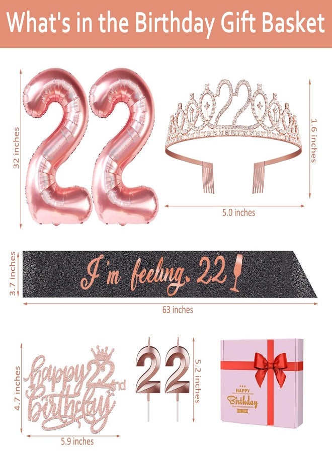 YeohJoy 22nd Birthday Decorations for Women, Including 22nd Birthday Sash and Tiara, Birthday Cake Topper and Candles 22, Rose Gold 22 Balloons, 22nd Birthday Gifts for Women - Image 2