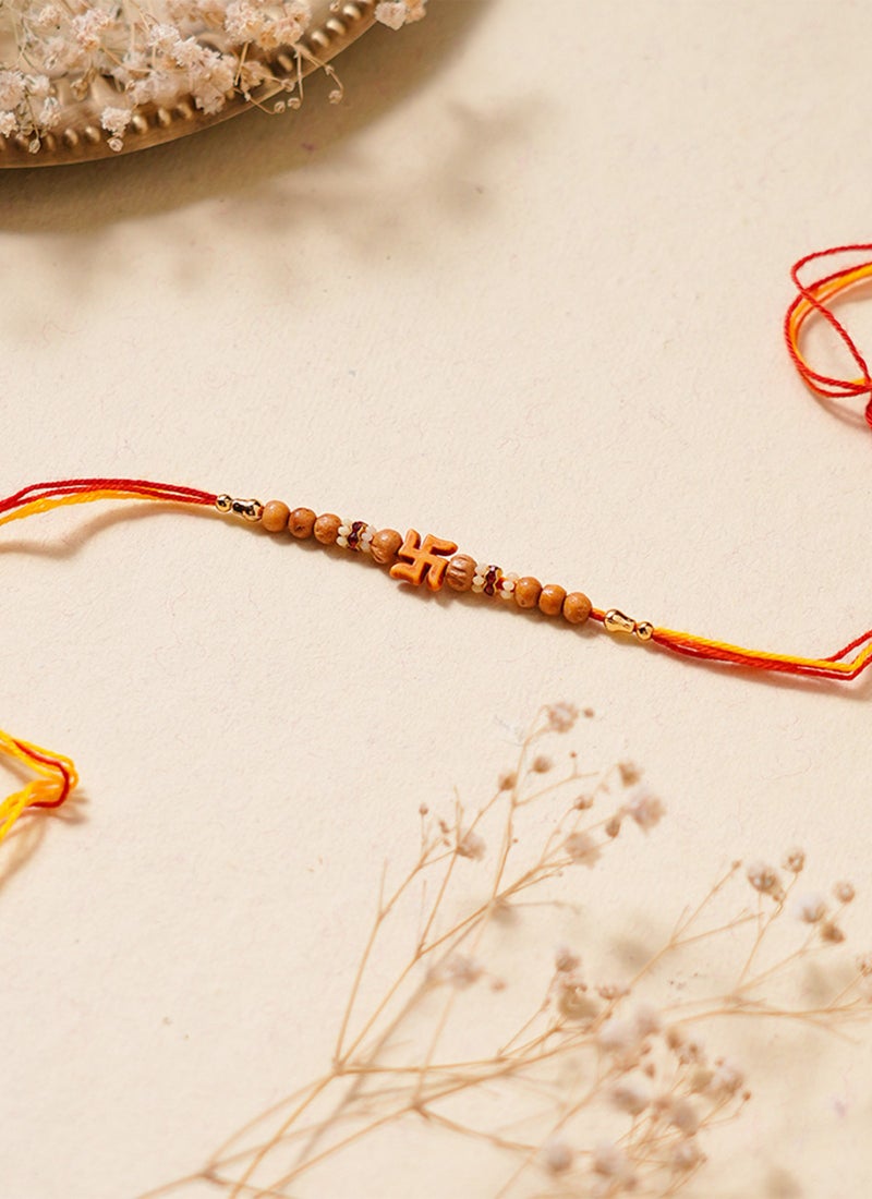 Madhoor Swastik Rakhi for Brother Red Designer Raksha Bandhan Thread ,Premium Handmade ,1 Piece-35 CM - Image 3