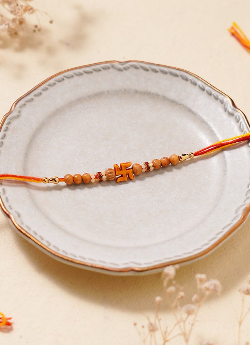 Madhoor Swastik Rakhi for Brother Red Designer Raksha Bandhan Thread ,Premium Handmade ,1 Piece-35 CM - Image 2