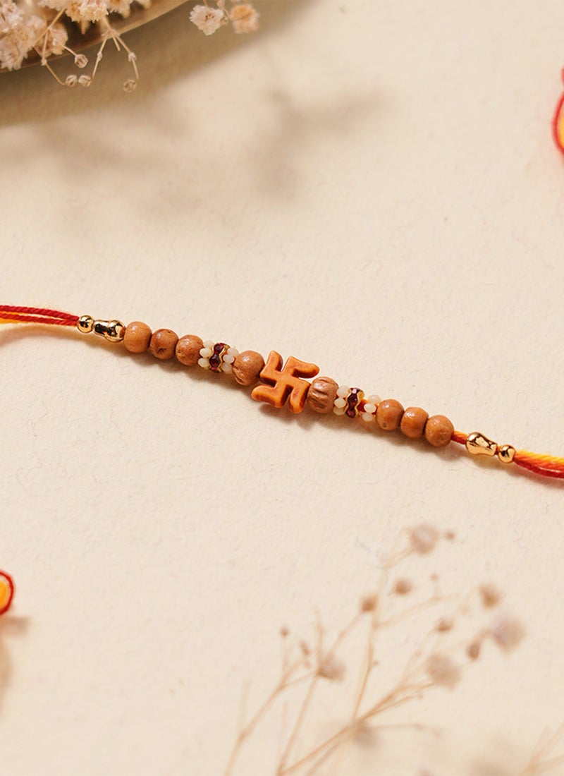 Madhoor Swastik Rakhi for Brother Red Designer Raksha Bandhan Thread ,Premium Handmade ,1 Piece-35 CM - Image 1