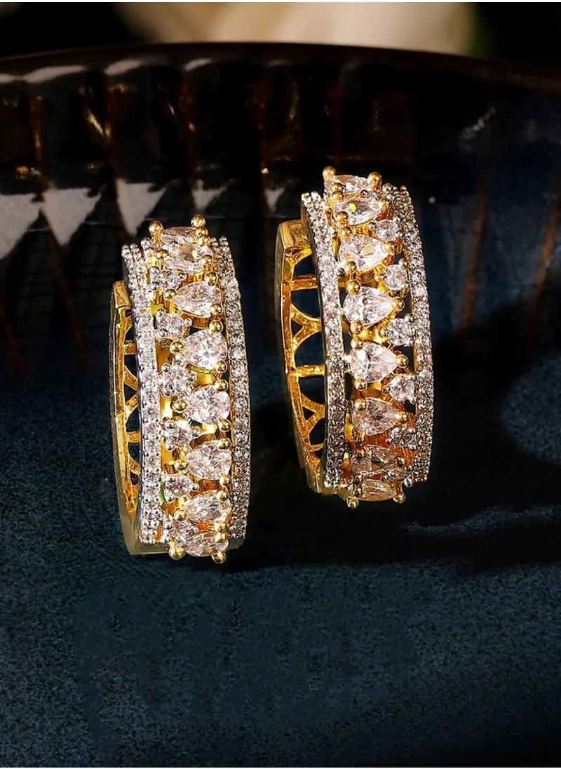 Priyaasi -Plated American Diamond Stone Studded Circular Hoop Earrings