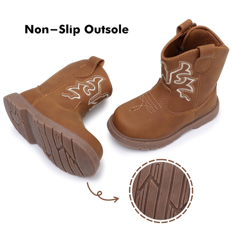 Ahannie Toddler Cowboy Boots for Boys & Girls â€“ Baby Round Toe Western Boots with Hook & Loop Ages 9 Monthsâ€“4 Years (Brown-4) - Image 5