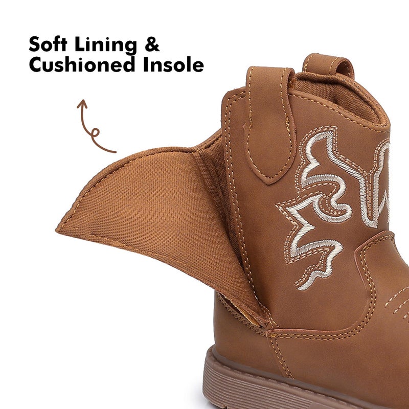 Ahannie Toddler Cowboy Boots for Boys & Girls â€“ Baby Round Toe Western Boots with Hook & Loop Ages 9 Monthsâ€“4 Years (Brown-4) - Image 4