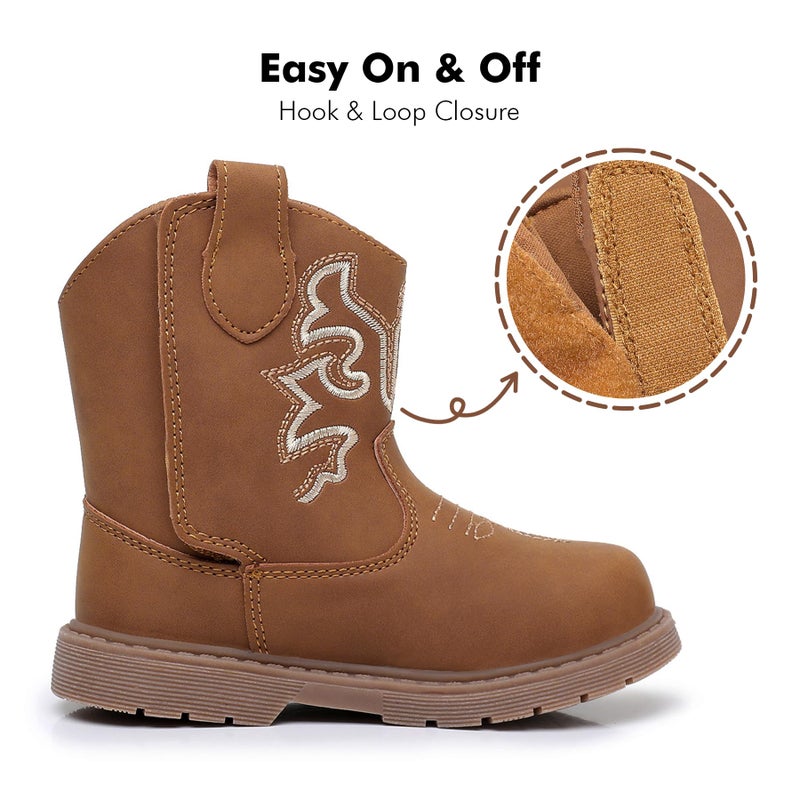 Ahannie Toddler Cowboy Boots for Boys & Girls â€“ Baby Round Toe Western Boots with Hook & Loop Ages 9 Monthsâ€“4 Years (Brown-4) - Image 3
